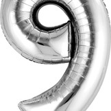 Balónek fóliový narozeniny číslo 9 stříbrný 86cm
